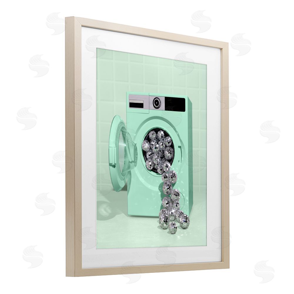 LISH Creative Disco Laundry Machine over Green Brown Framed Print Under Glass Wall Art