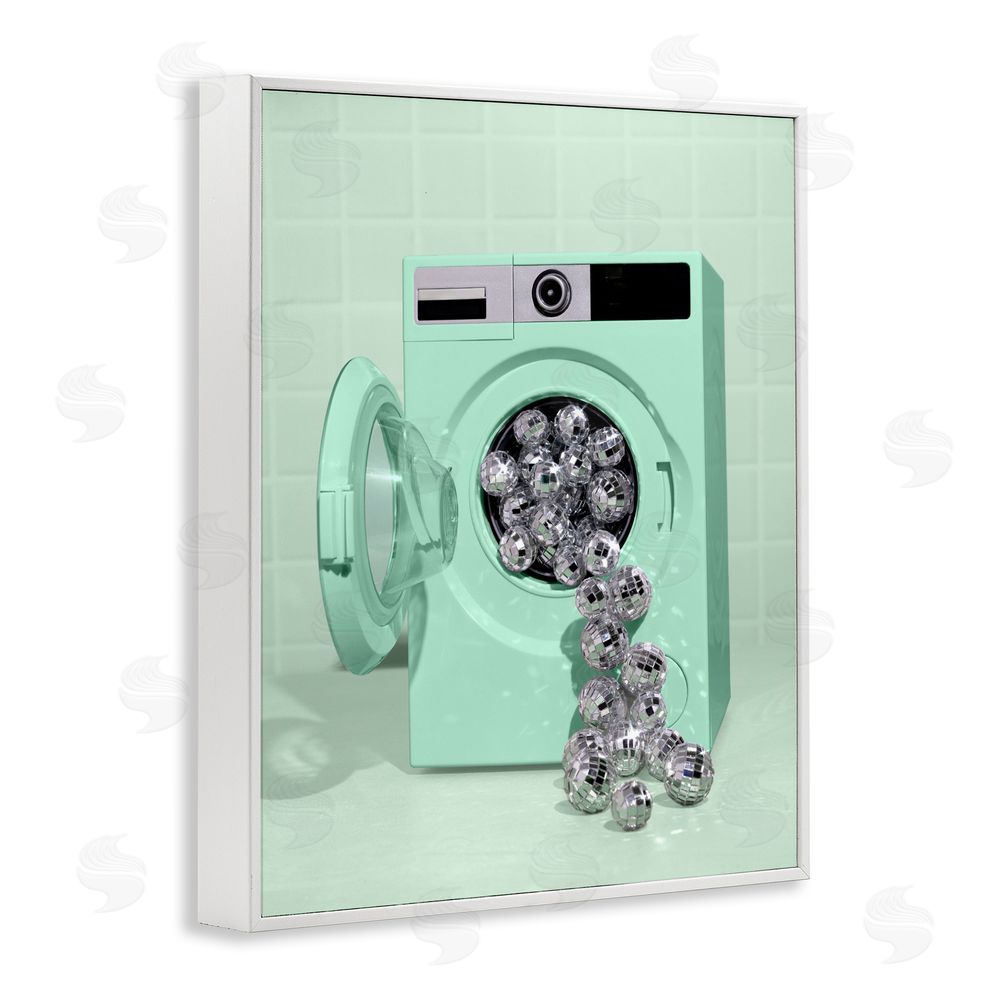 LISH Creative Disco Laundry Machine over Green White Framed Giclee Wall Art Print