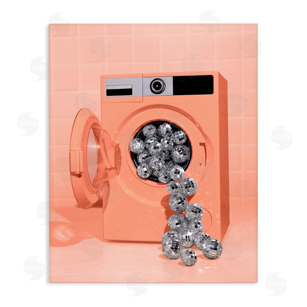 LISH Creative Disco Laundry Machine over Orange Stretched Canvas Wall Art