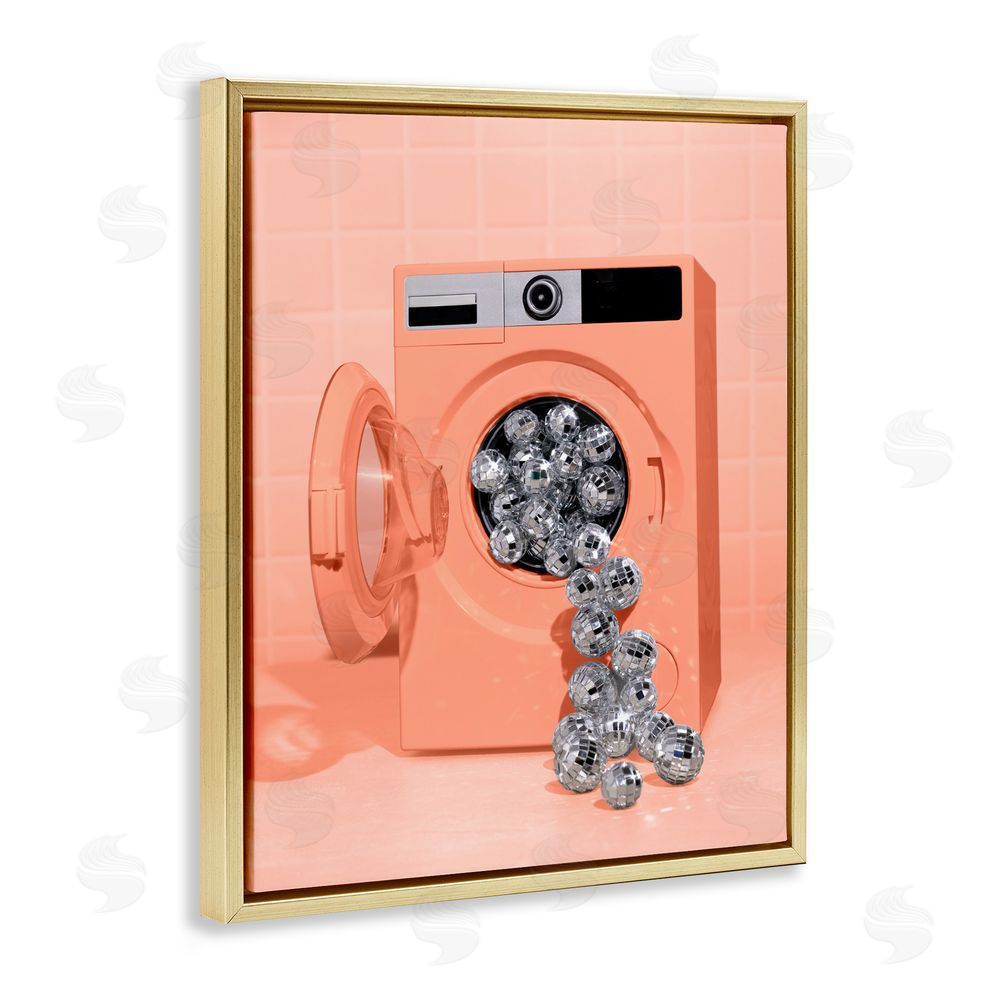 LISH Creative Disco Laundry Machine over Orange Gold Floating Frame Canvas Wall Art Print