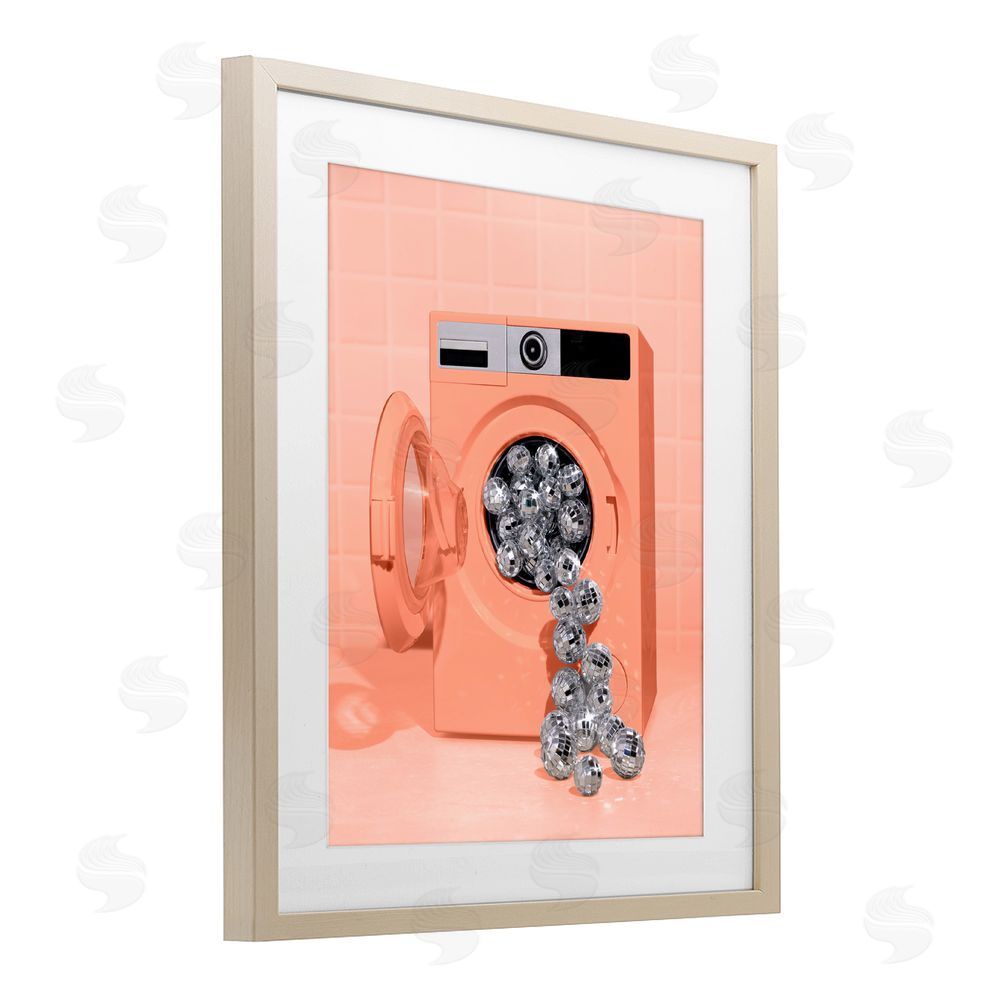 LISH Creative Disco Laundry Machine over Orange Brown Framed Print Under Glass Wall Art