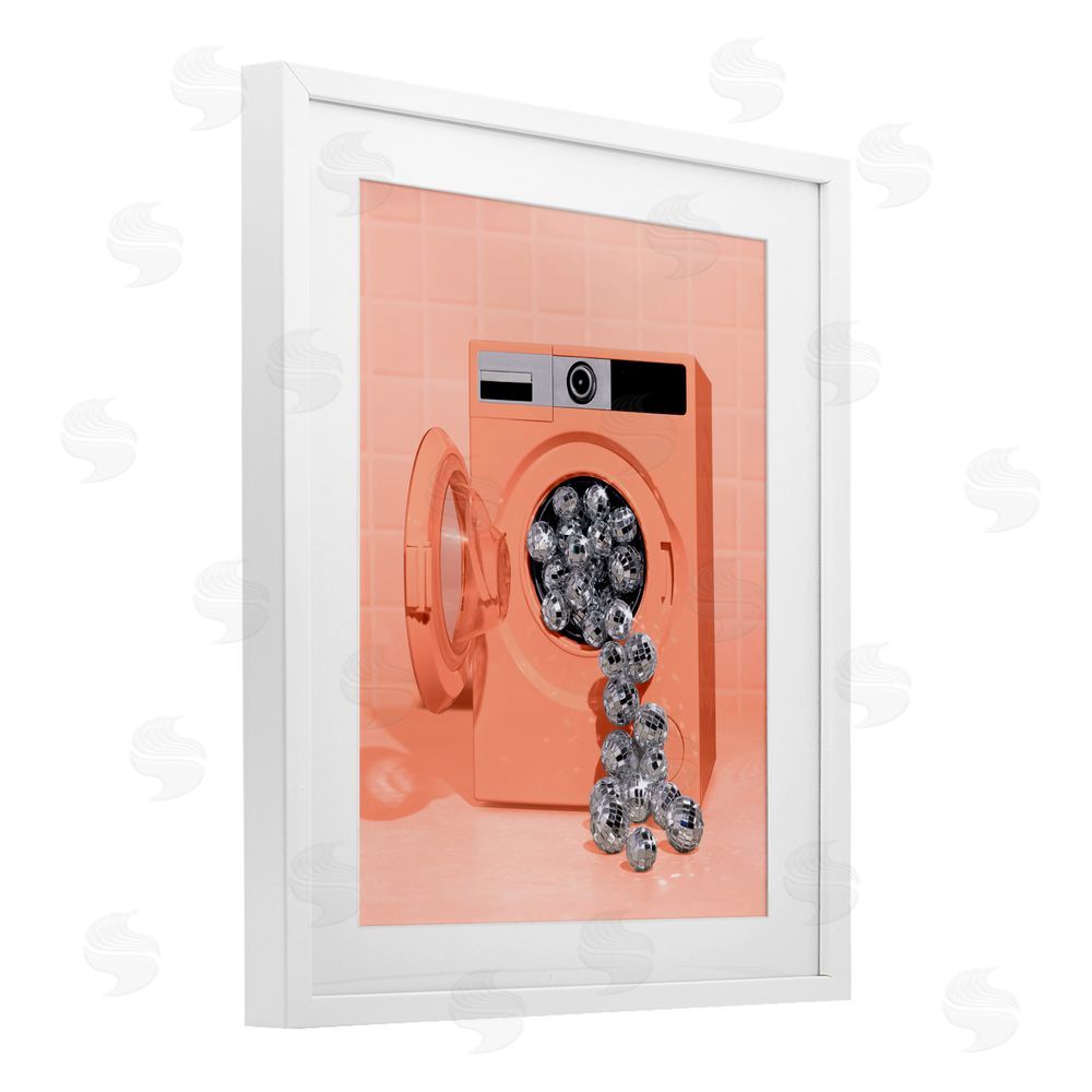 LISH Creative Disco Laundry Machine over Orange White Framed Print Under Glass Wall Art