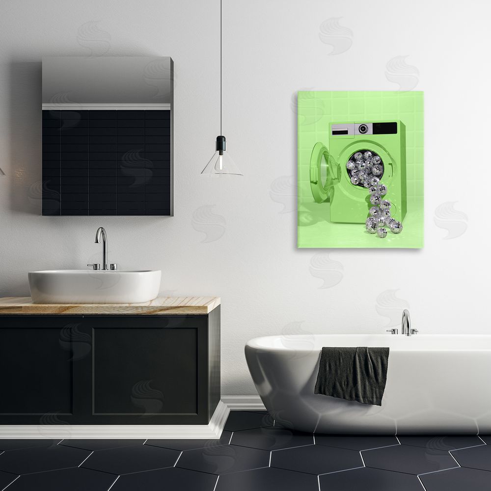 LISH Creative Disco Laundry Machine over Lime Stretched Canvas Wall Art in Room