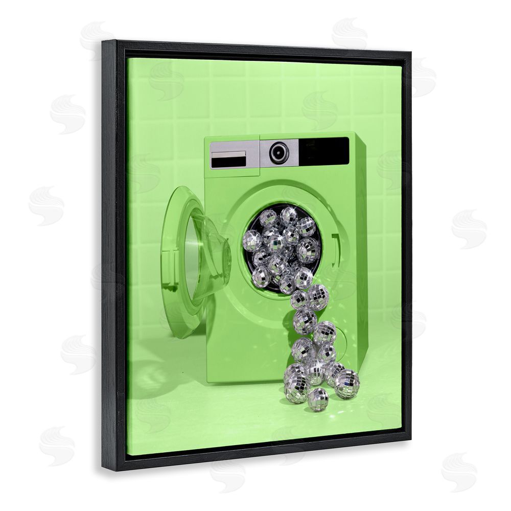 LISH Creative Disco Laundry Machine over Lime Black Floating Frame Canvas Wall Art Print