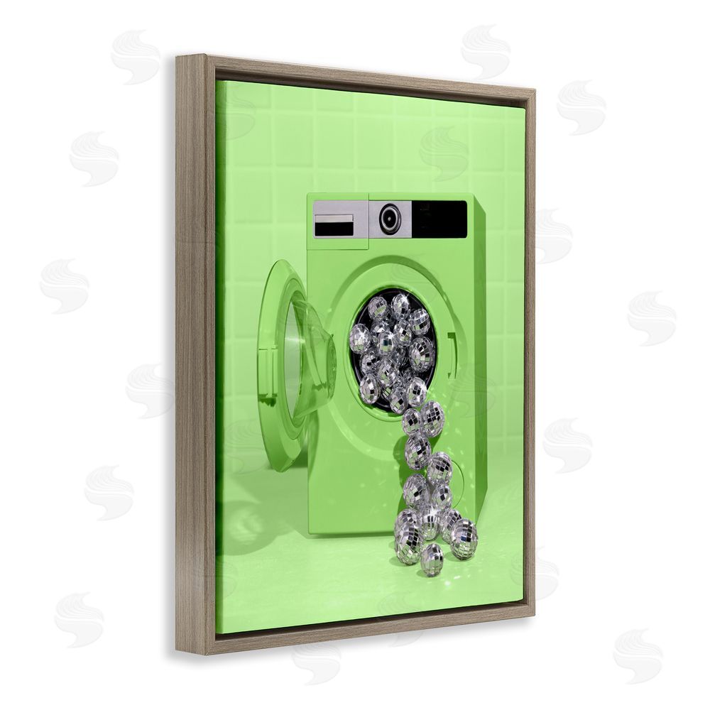 LISH Creative Disco Laundry Machine over Lime Brown Floating Frame Canvas Wall Art Print