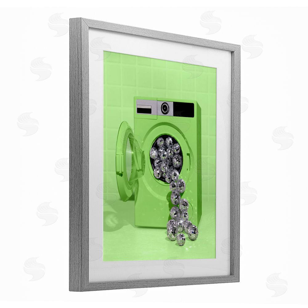LISH Creative Disco Laundry Machine over Lime Gray Framed Print Under Glass Wall Art