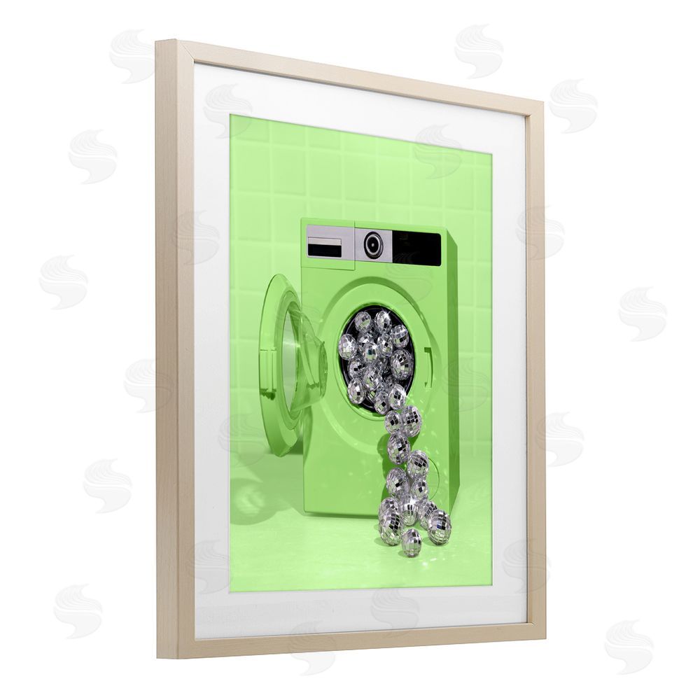 LISH Creative Disco Laundry Machine over Lime Brown Framed Print Under Glass Wall Art