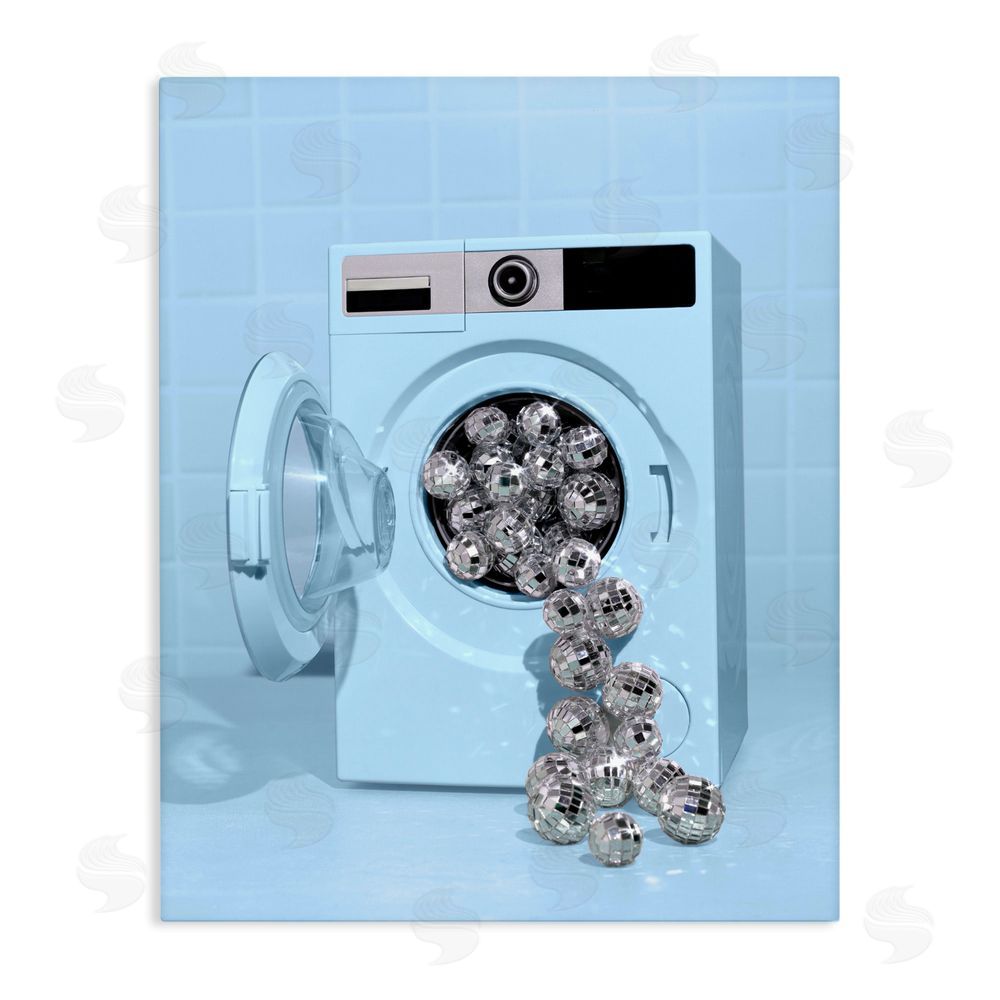 LISH Creative Disco Laundry Machine over Blue Stretched Canvas Wall Art