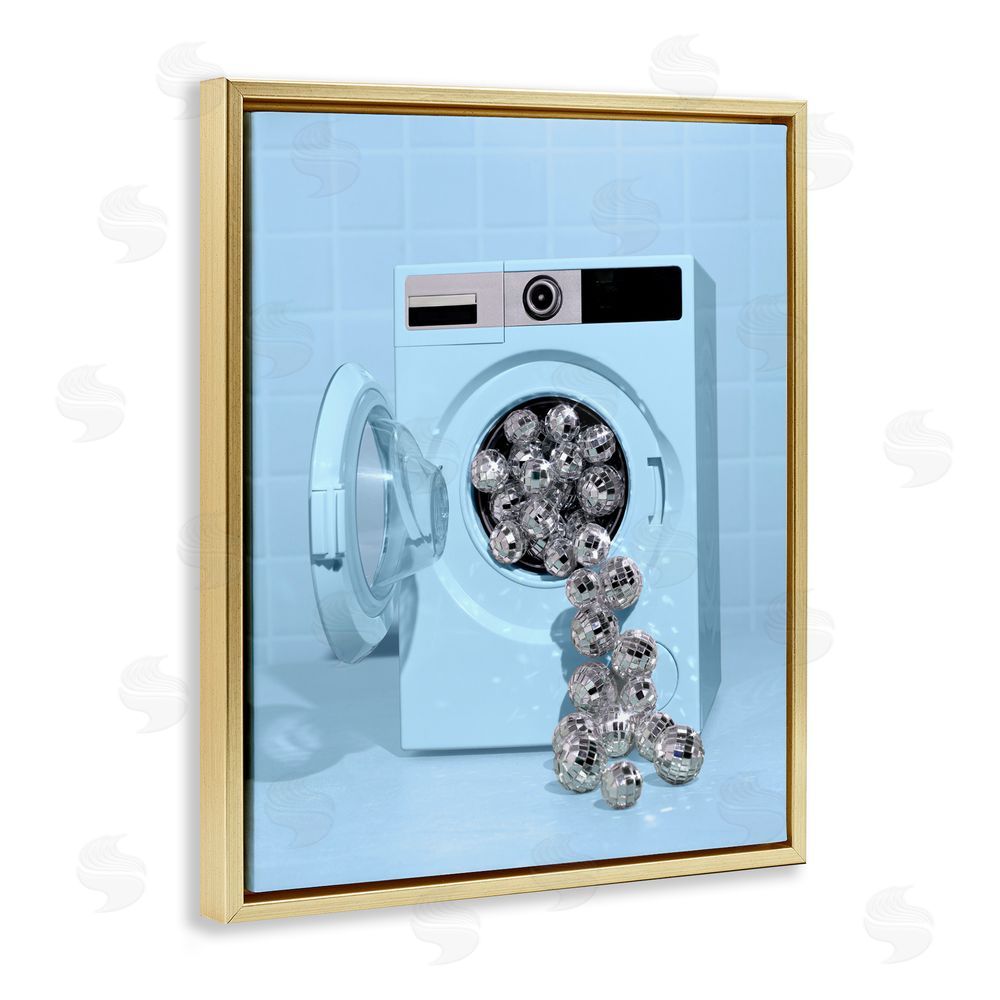 LISH Creative Disco Laundry Machine over Blue Gold Floating Frame Canvas Wall Art Print