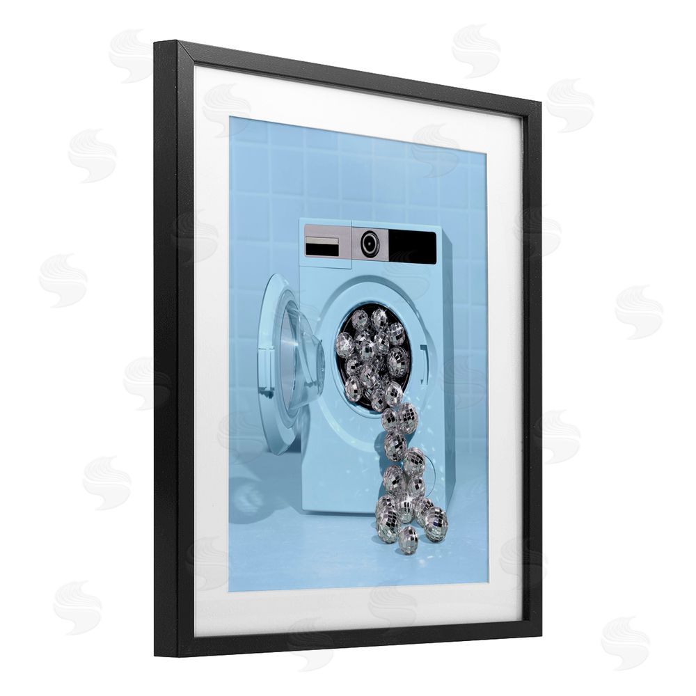 LISH Creative Disco Laundry Machine over Blue Black Framed Print Under Glass Wall Art