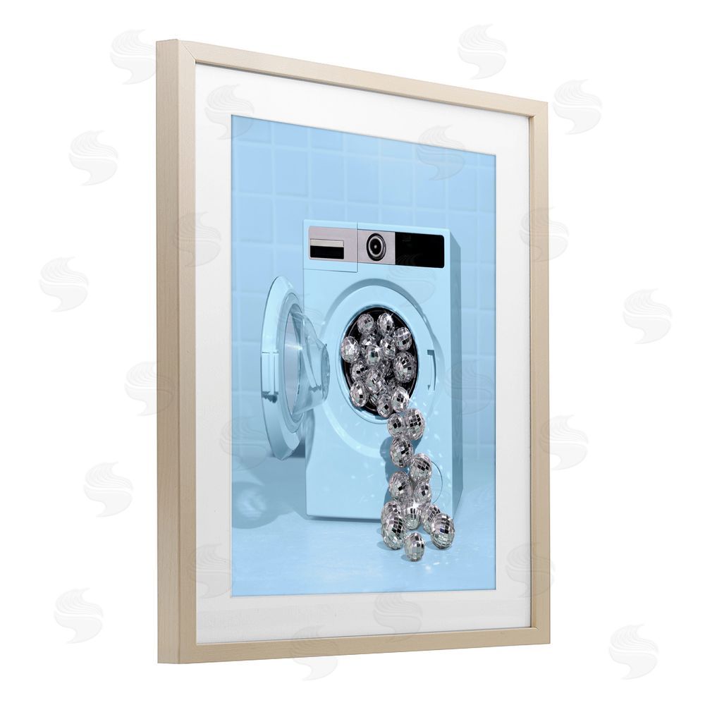 LISH Creative Disco Laundry Machine over Blue Brown Framed Print Under Glass Wall Art