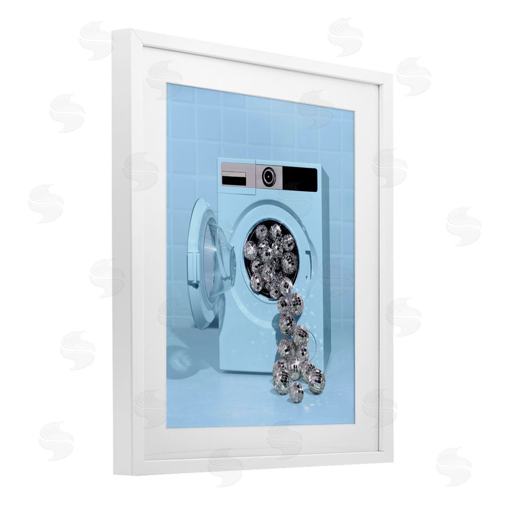LISH Creative Disco Laundry Machine over Blue White Framed Print Under Glass Wall Art
