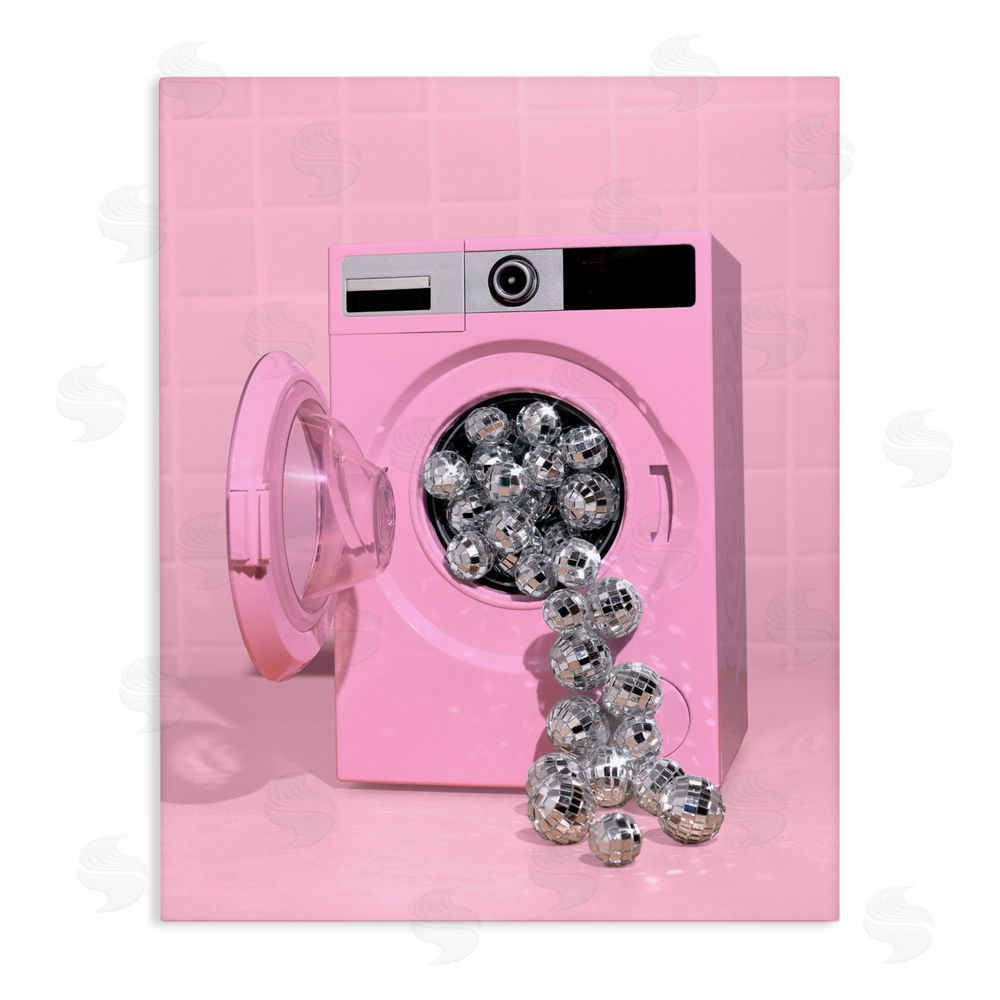 LISH Creative Disco Laundry Machine over Pink Stretched Canvas Wall Art