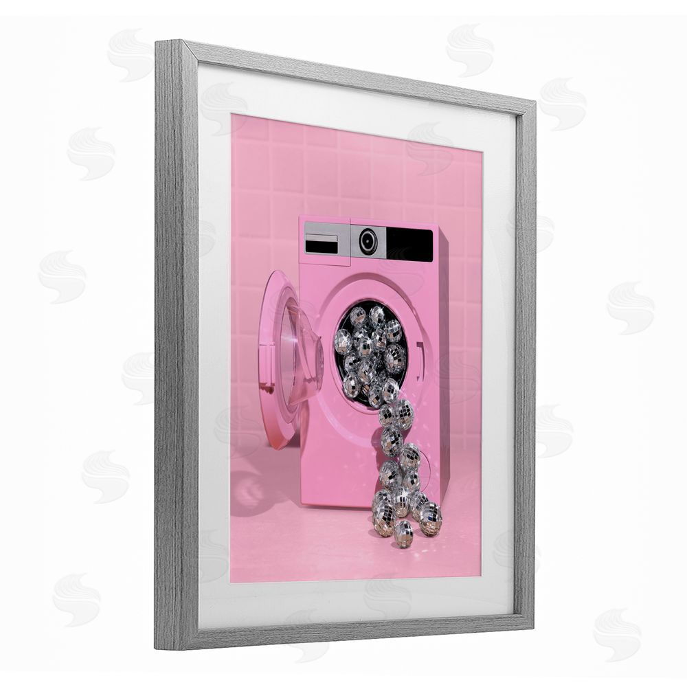 LISH Creative Disco Laundry Machine over Pink Gray Framed Print Under Glass Wall Art