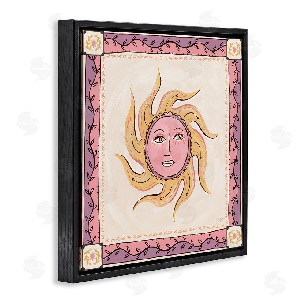 Two If By Sea Studios Pink Sun Face with Leaf Border Black Floating Framed Canvas Wall Art