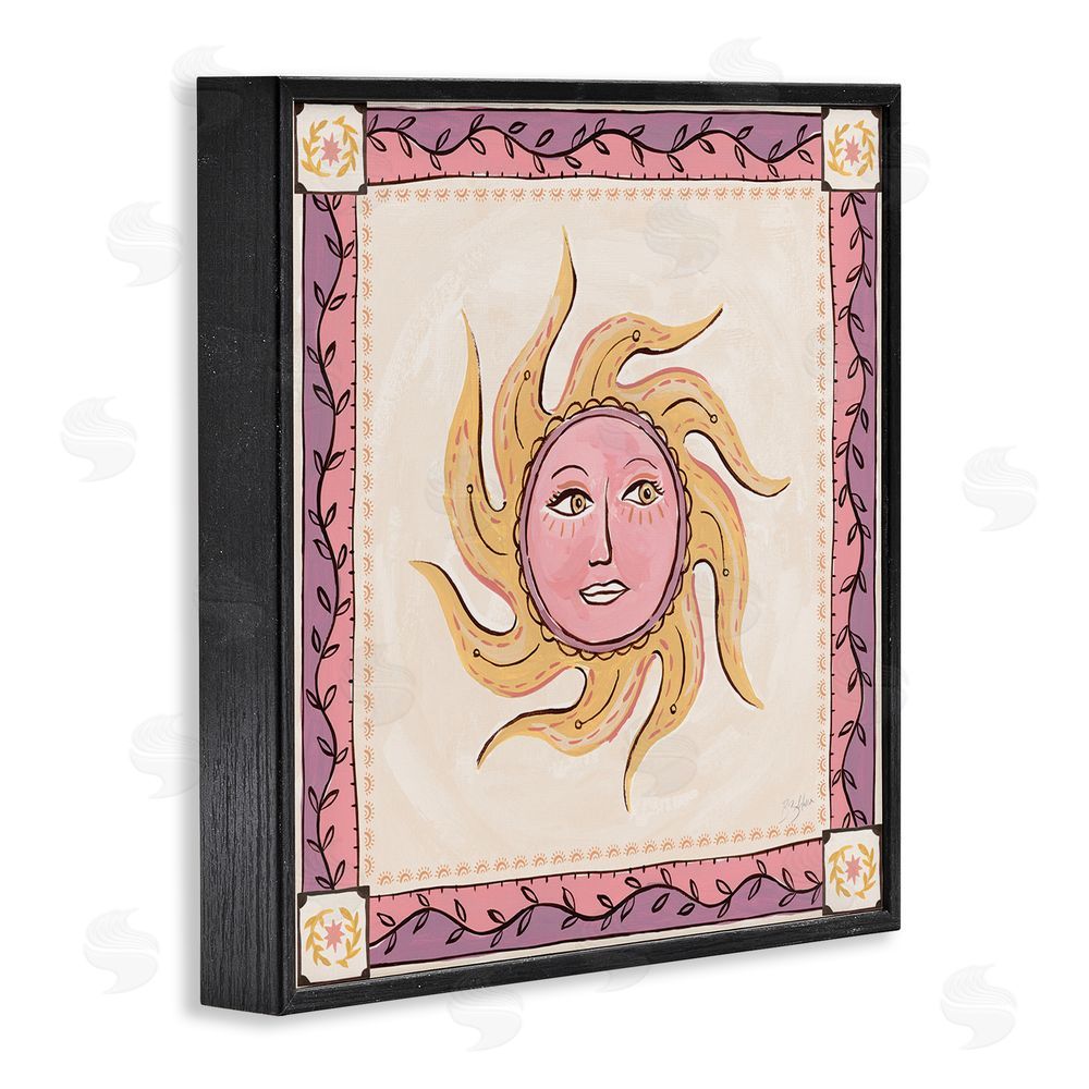 Two If By Sea Studios Pink Sun Face with Leaf Border Black Framed Giclee Wall Art