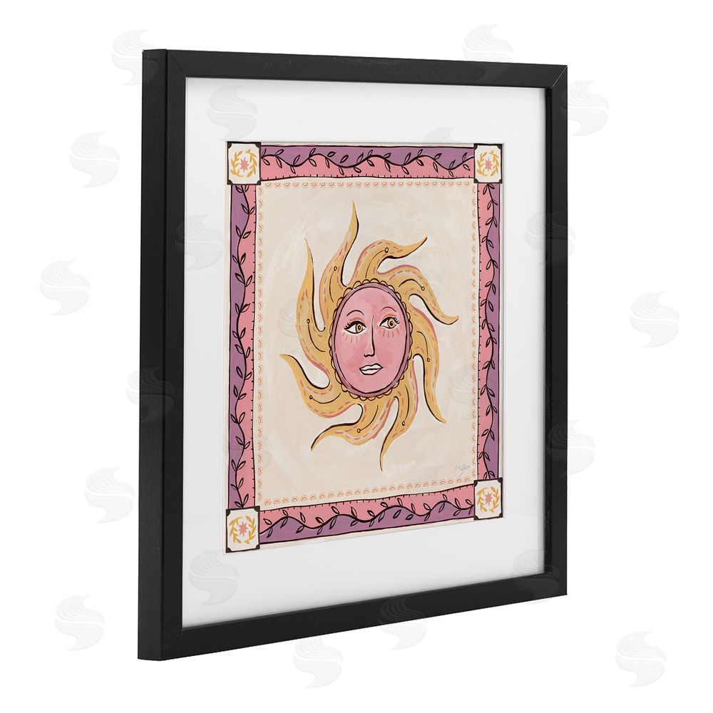 Two If By Sea Studios Pink Sun Face with Leaf Border Black Framed Print Under Glass Wall Art