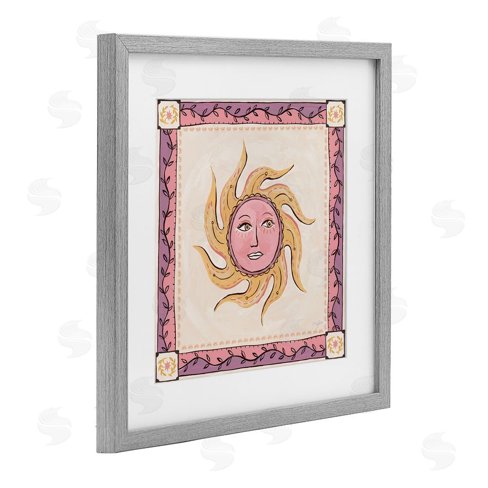 Two If By Sea Studios Pink Sun Face with Leaf Border Gray Framed Print Under Glass Wall Art