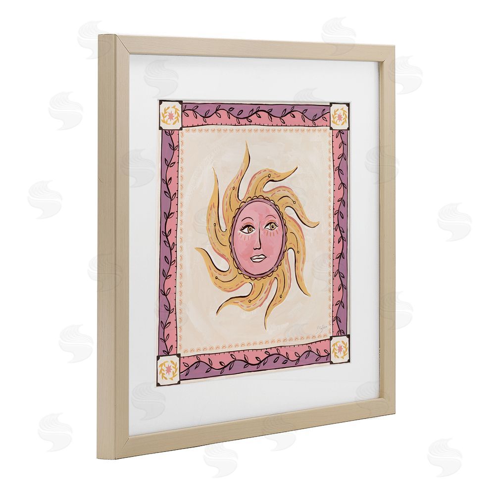 Two If By Sea Studios Pink Sun Face with Leaf Border Brown Framed Print Under Glass Wall Art