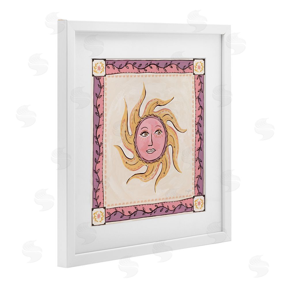 Two If By Sea Studios Pink Sun Face with Leaf Border White Framed Print Under Glass Wall Art