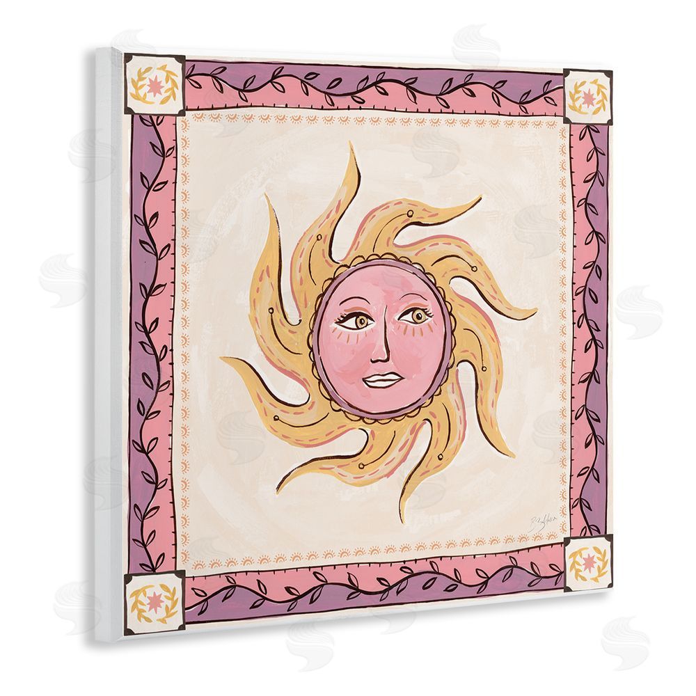 Two If By Sea Studios Pink Sun Face with Leaf Border Wall Plaque Home Decor Art Print