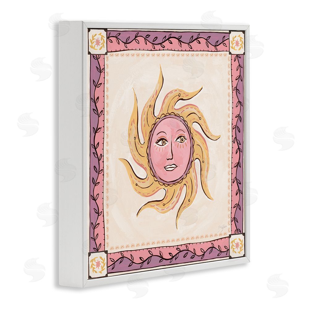 Two If By Sea Studios Pink Sun Face with Leaf Border White Framed Giclee Wall Art
