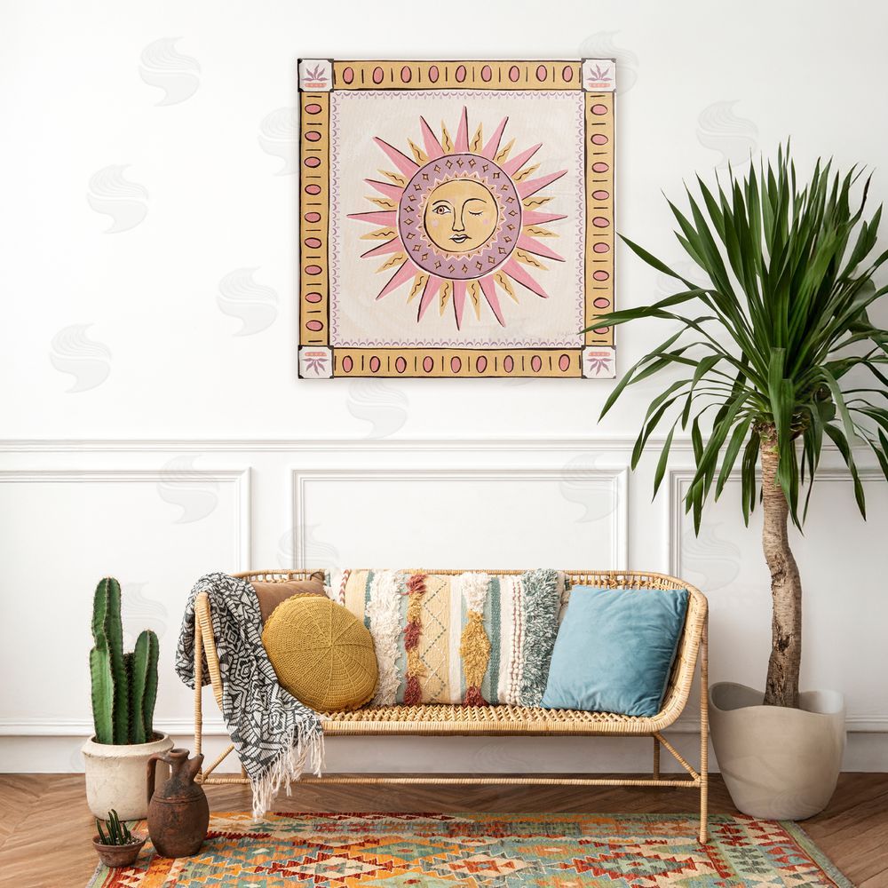 Two If By Sea Studios Pastel Winking Sun with Border Stretched Canvas Wall Art in Room
