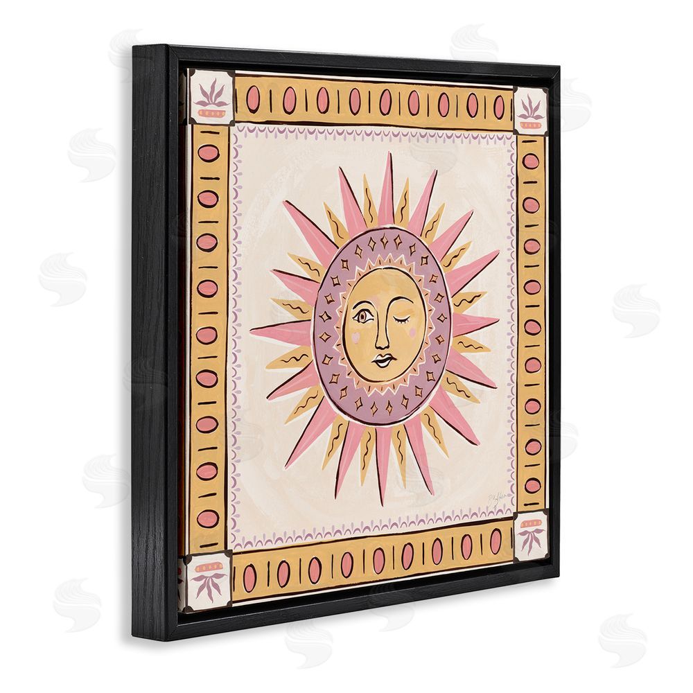 Two If By Sea Studios Pastel Winking Sun with Border Black Floating Framed Canvas Wall Art