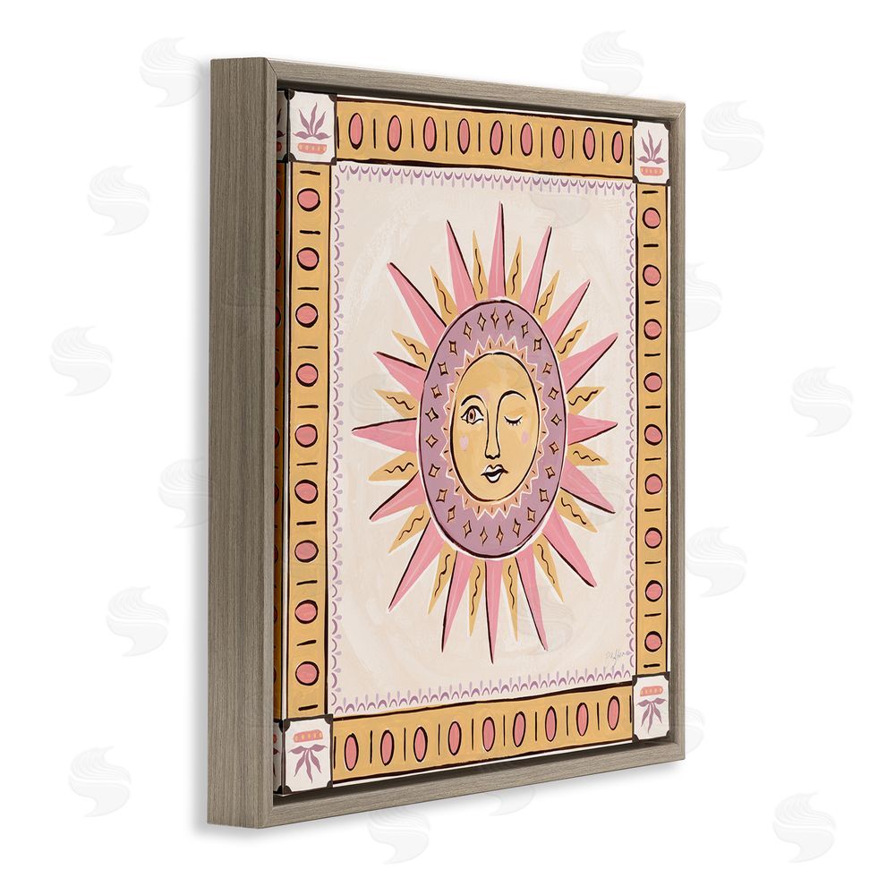 Two If By Sea Studios Pastel Winking Sun with Border Brown Floating Framed Canvas Wall Art