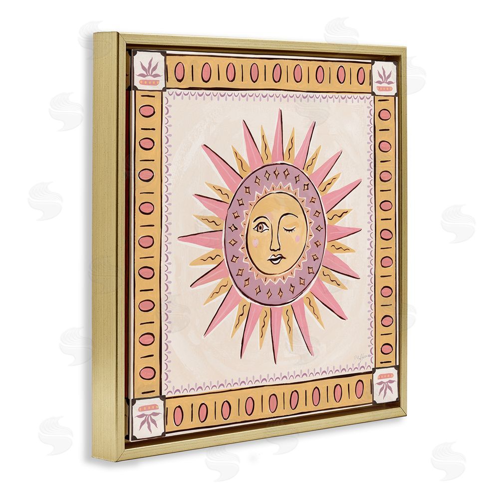 Two If By Sea Studios Pastel Winking Sun with Border Gold Floating Framed Canvas Wall Art