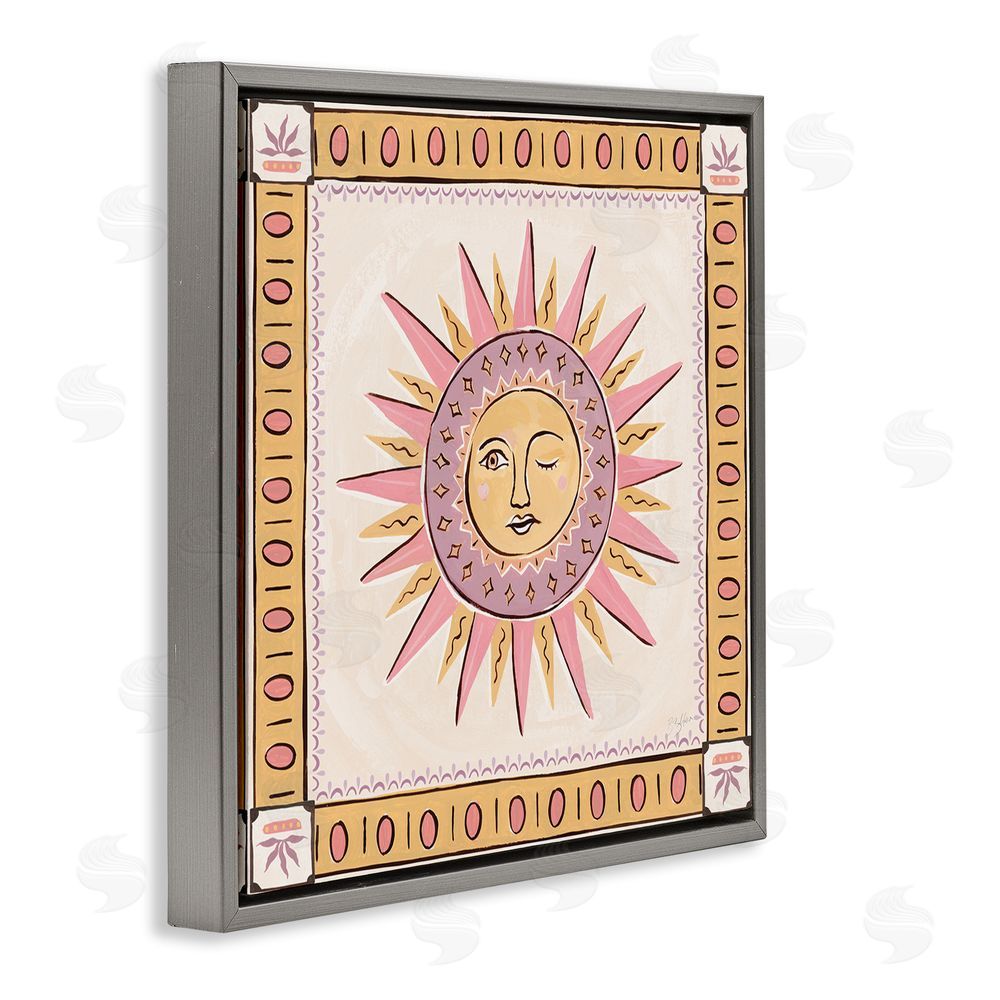 Two If By Sea Studios Pastel Winking Sun with Border Gray Floating Framed Canvas Wall Art