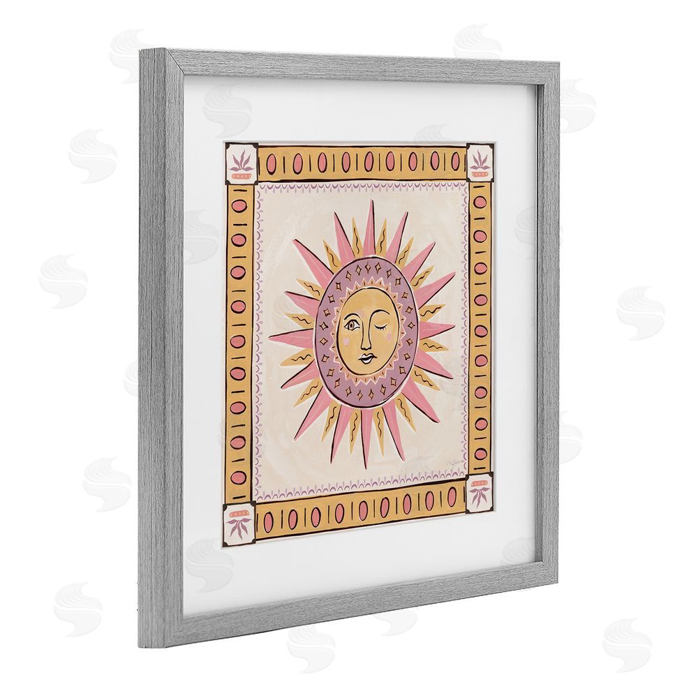Two If By Sea Studios Pastel Winking Sun with Border Gray Framed Print Under Glass Wall Art