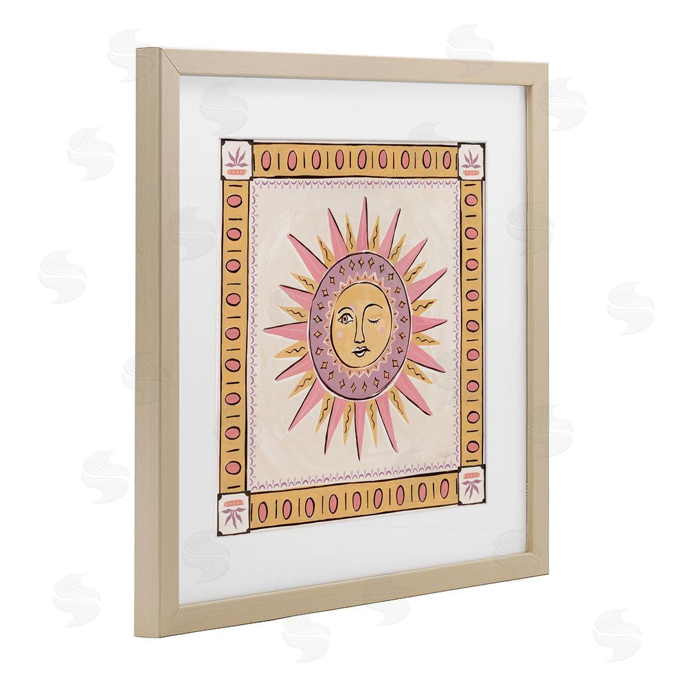 Two If By Sea Studios Pastel Winking Sun with Border Brown Framed Print Under Glass Wall Art
