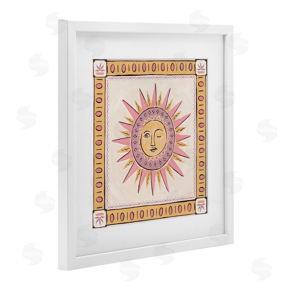 Two If By Sea Studios Pastel Winking Sun with Border White Framed Print Under Glass Wall Art