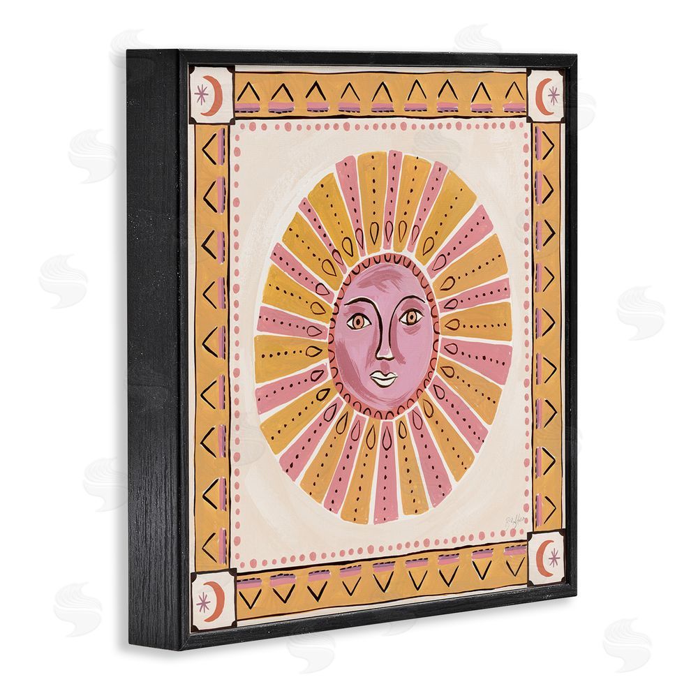 Two If By Sea Studios Pink Sun Face with Geometric Border Black Framed Giclee Wall Art