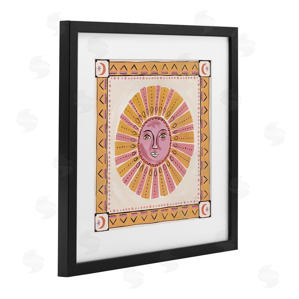 Two If By Sea Studios Pink Sun Face with Geometric Border Black Framed Print Under Glass Wall Art