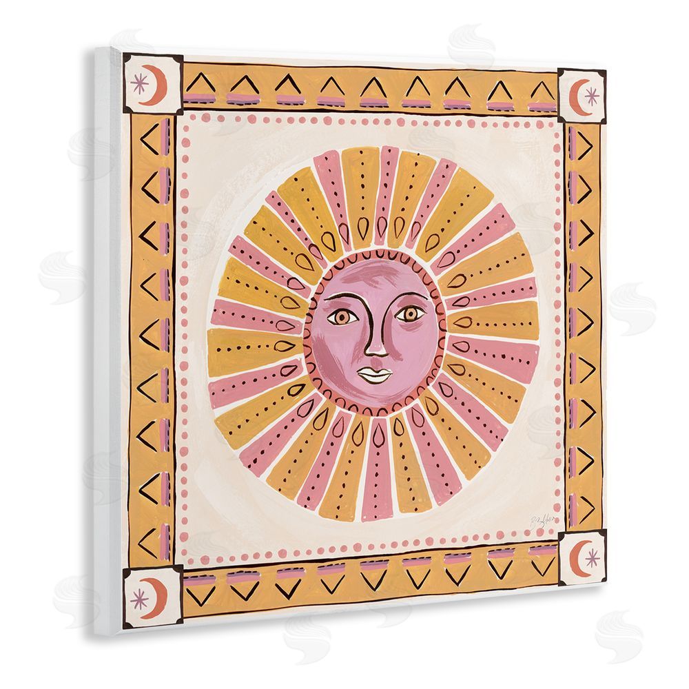 Two If By Sea Studios Pink Sun Face with Geometric Border Wall Plaque Home Decor Art Print