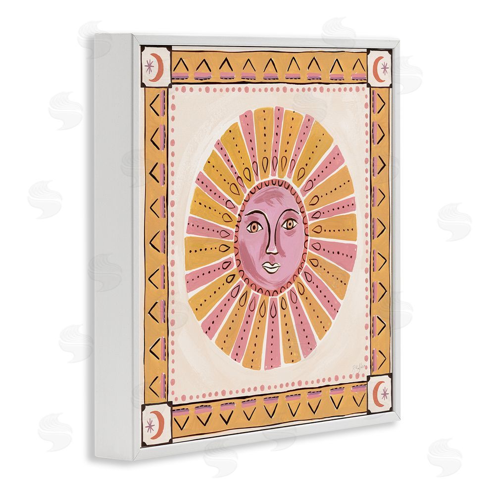 Two If By Sea Studios Pink Sun Face with Geometric Border White Framed Giclee Wall Art
