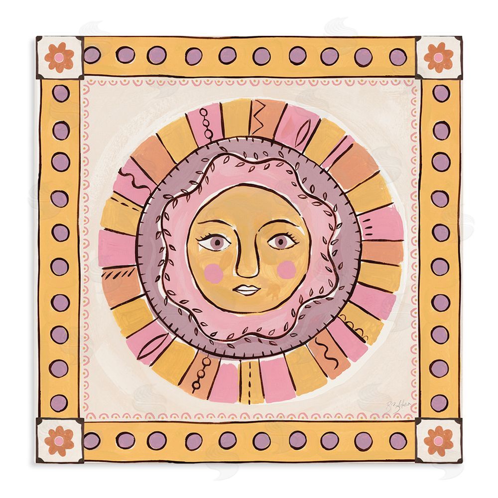 Two If By Sea Studios Pastel Sun Face with Border Stretched Canvas Wall Art