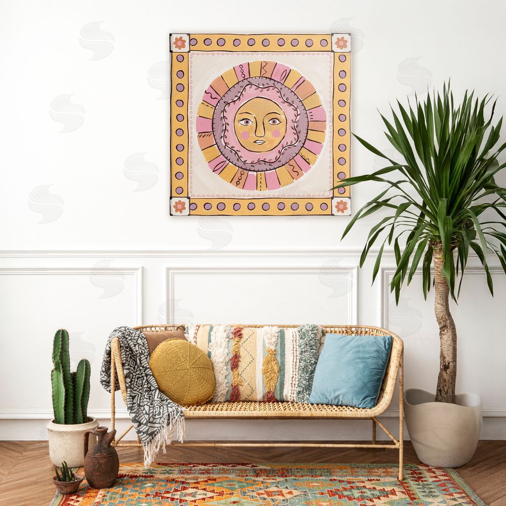 Two If By Sea Studios Pastel Sun Face with Border Stretched Canvas Wall Art in Room