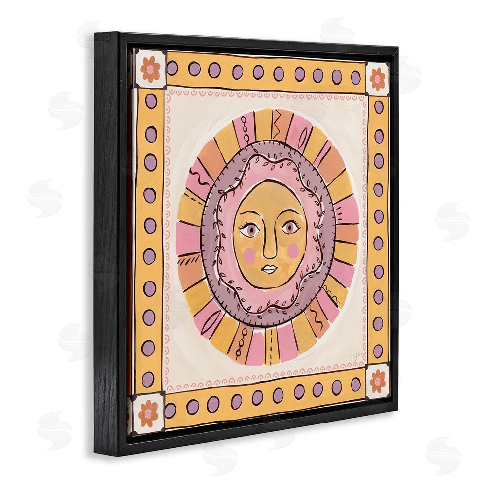 Two If By Sea Studios Pastel Sun Face with Border Black Floating Framed Canvas Wall Art