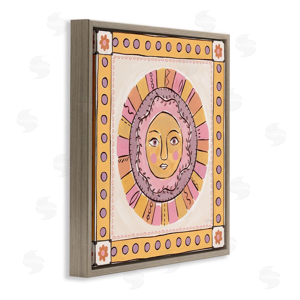 Two If By Sea Studios Pastel Sun Face with Border Brown Floating Framed Canvas Wall Art