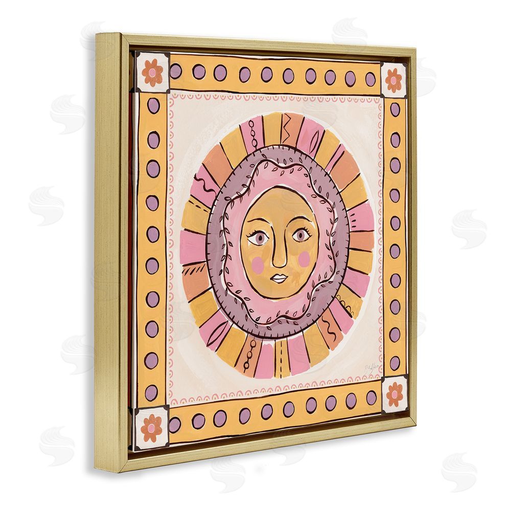 Two If By Sea Studios Pastel Sun Face with Border Gold Floating Framed Canvas Wall Art