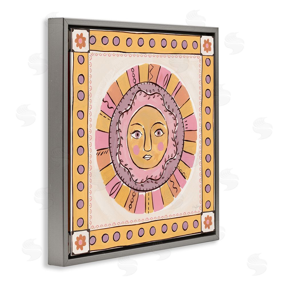 Two If By Sea Studios Pastel Sun Face with Border Gray Floating Framed Canvas Wall Art
