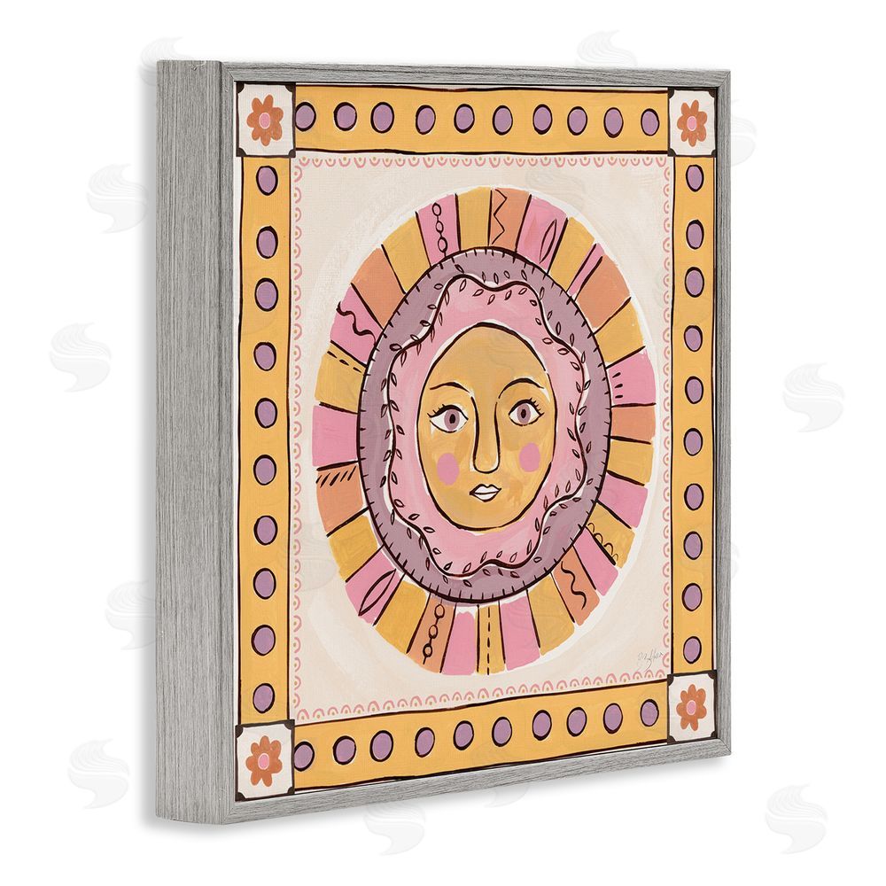 Two If By Sea Studios Pastel Sun Face with Border Gray Framed Giclee Wall Art