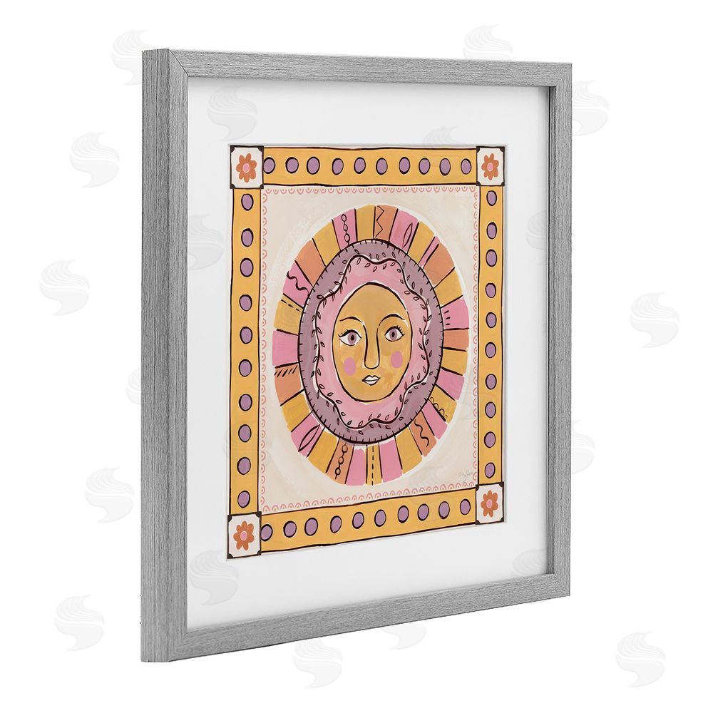 Two If By Sea Studios Pastel Sun Face with Border Gray Framed Print Under Glass Wall Art