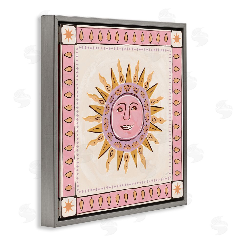 Two If By Sea Studios Smiling Sun with Pink Border Gray Floating Framed Canvas Wall Art Print