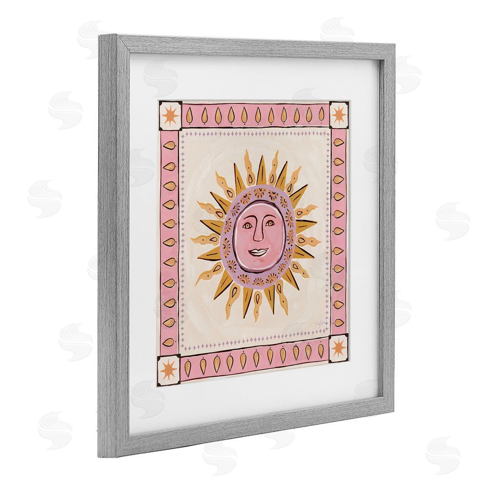 Two If By Sea Studios Smiling Sun with Pink Border Gray Framed Print Under Glass with White Mat Wall Art