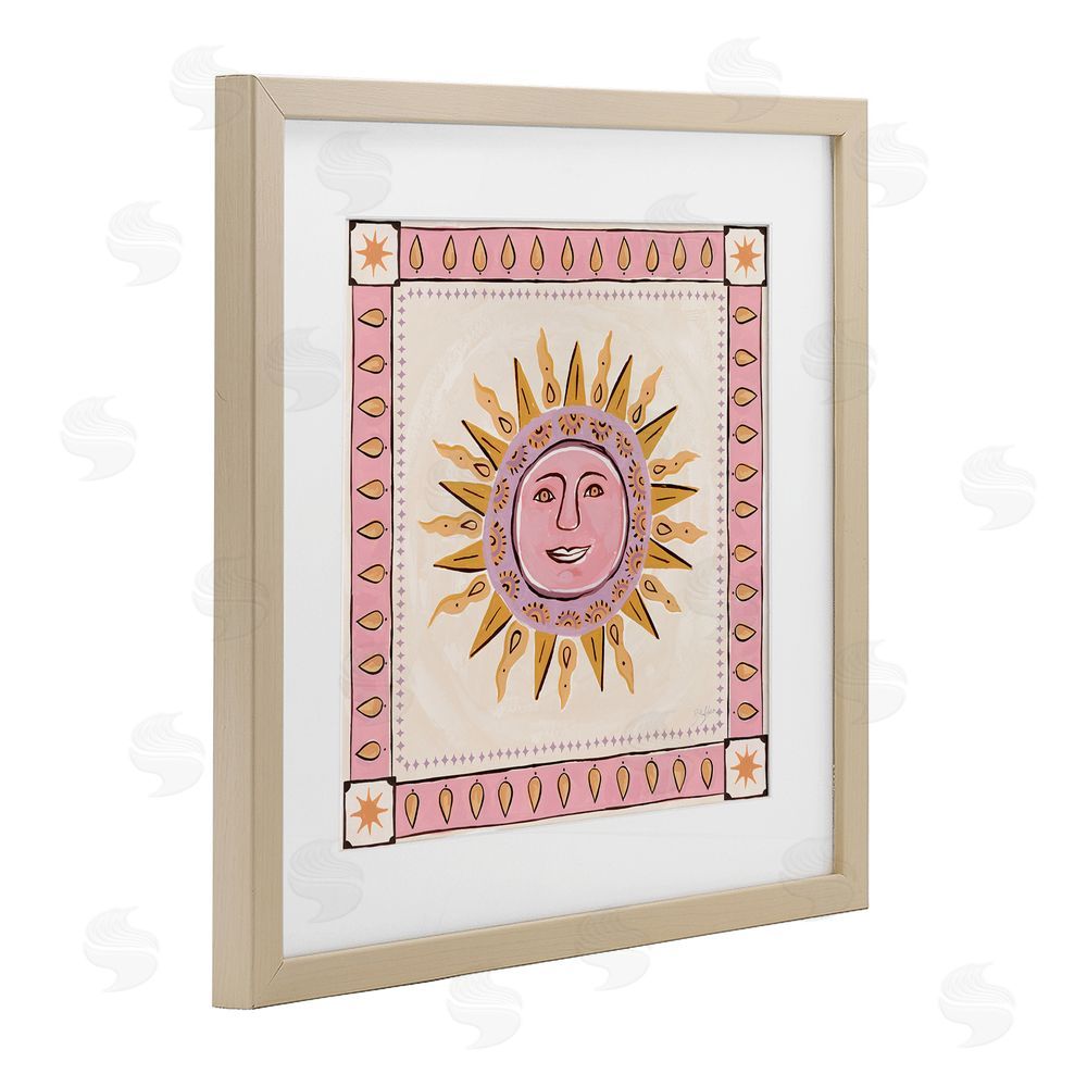 Two If By Sea Studios Smiling Sun with Pink Border Brown Framed Print Under Glass with White Mat Wall Art