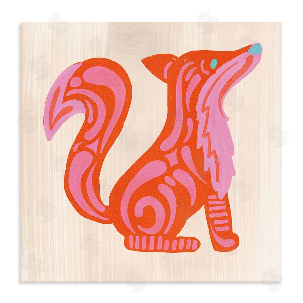 The Paper Curator Whimsical Folk Fox Vibrance Stretched Canvas Wall Art Print